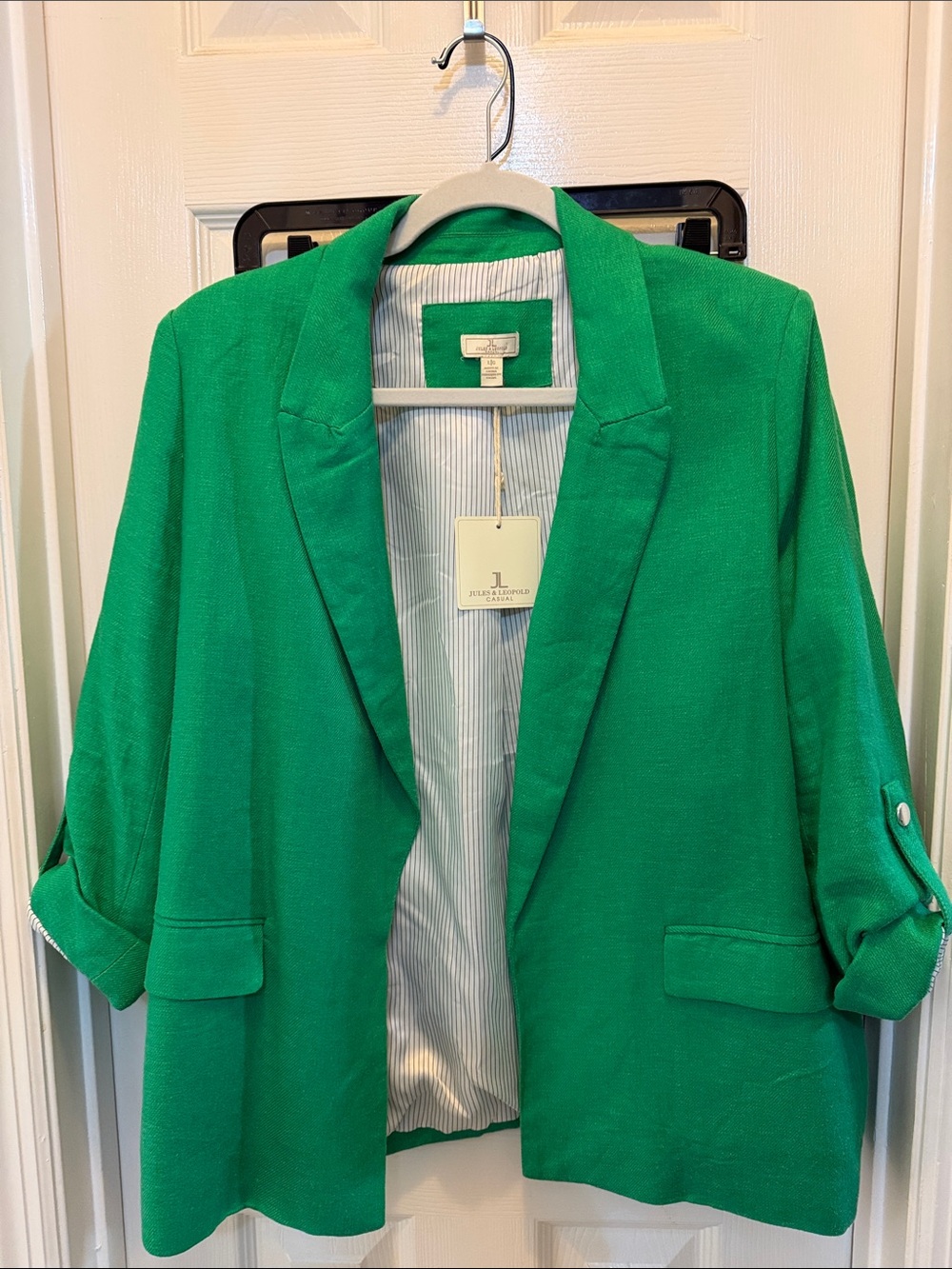 Jules & Leopold Vibrant Green Open Blazer with Rolled Sleeves